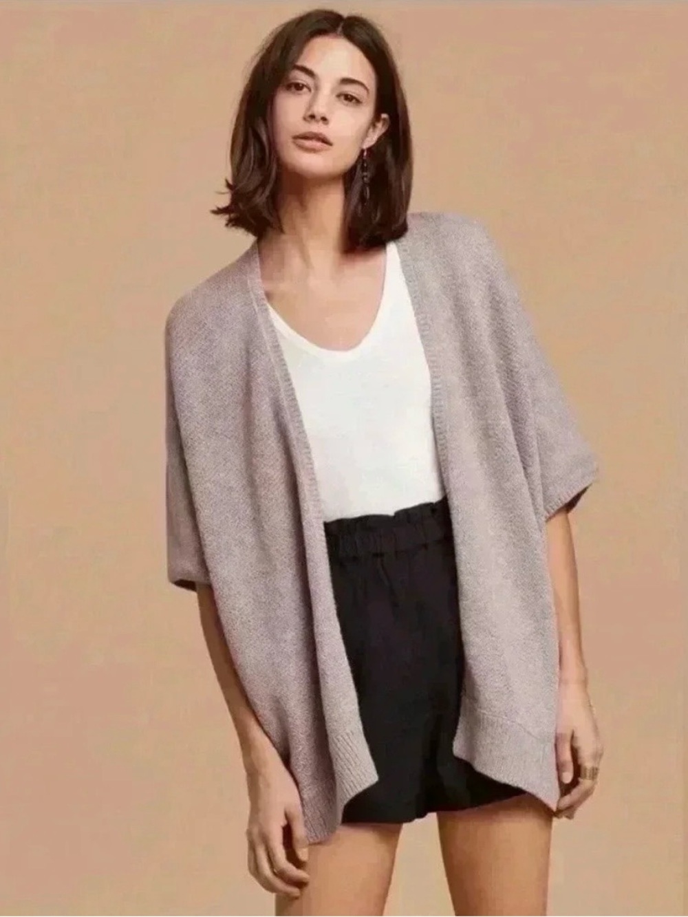 Aritzia Community Relaxed Open-Front Taupe Knit Cardigan Sweater